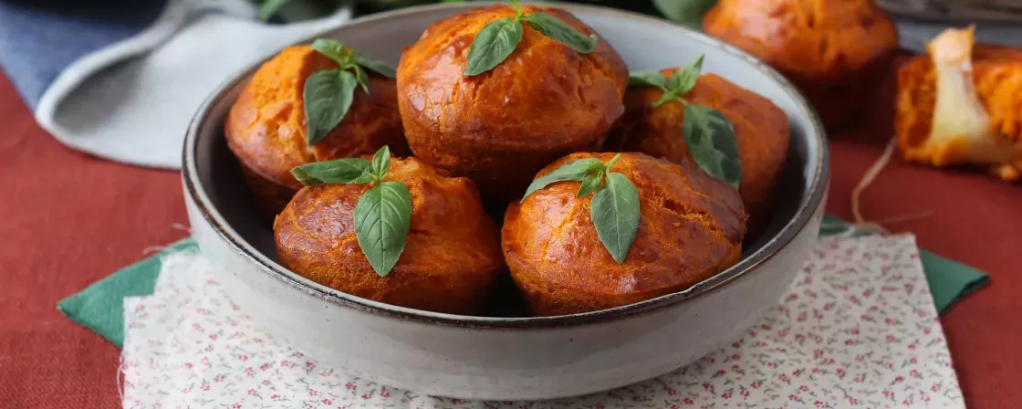¡Prueba estos muffins vegetarianos de tomate y mozzarella! Te van a encantar.