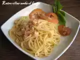Receta Espaguetis con langostinos y salmón a la hierbabuena