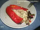 Receta Pimientos rojos rellenos de carne picada y arroz.