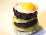 Receta Pincho de morcilla de burgos con queso de cabra y patata cocida