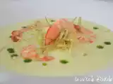 Receta Crema de puerros con langostinos salteados