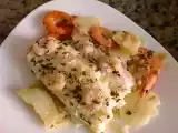 Receta Merluza al horno con langostinos