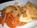 Receta Pollo al brandy con zanahorias y champiñones