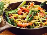 Receta Espaguetis con vegetales y gambas