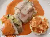 Receta Abadejo relleno de verduras con pastel de patata al gratén.