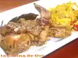 Receta Conejo al ajillo con patatas al montón