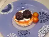 Receta Tapas al estilo niu: morcilla de arroz con quesito fresco y mermelada de tomate