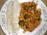 Receta Salteado de garbanzos, gambas y coles