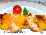 Receta Brochetas de piña natural y gambas a la plancha