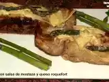 Receta Solomillo (lomito) de cerdo con salsa de mostaza, espárragos y queso roquefort: