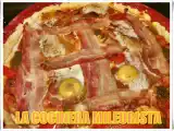 Receta Tarta salada de pimientos, bacon, setas y huevos de codorniz