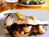 Receta Dorada al horno rellena de sitake y gambas