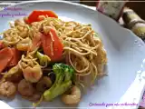 Receta Fideos chinos con gambas y verduritas