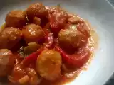 Receta Albóndigas de pavo y pollo con champiñones y pimientos de piquillo