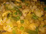 Receta Arroz con pollo, coliflor y garbanzos.