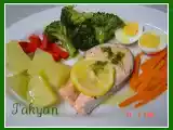 Receta Salmon, verduras y crema de verduras al varoma thermomix