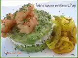 Receta Timbal de guacamole con tallarines de mango y gambas al pimenton
