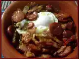 Receta Panceta con chorizo y huevos escalfados