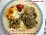 Receta Carrilleras de cerdo en salsa con champiñones.