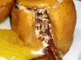Receta Manzanas rellenas, asadas con crema de naranja. empezamos con la concatenación.