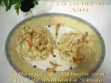 Receta Tallarines de salmón con salsa a la pimienta verde.