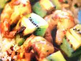 Receta Camarones a la parrilla y brochetas de kiwi