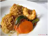 Receta Fideos de arroz con verduras y gambas