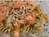 Receta Espirales con langostinos y gulas