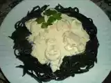 Receta Tallarines negros con salsa de langostinos y sepia