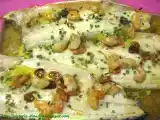 Receta Lubina al horno con gambas al ajillo