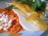 Receta Ensalada de canonigos y bacalao ahumado a la vinagreta de naranja.