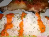 Receta Pollo con arroz acompañado de salsa de pimientos del piquillo