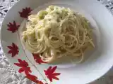 Receta Spaghetti con puerro ancho, ajo, y crema