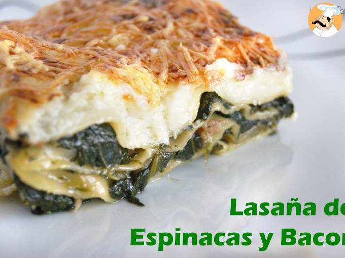 Lasaña de espinacas, bacon y ricotta