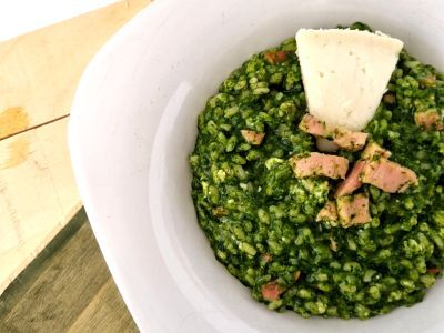 Receta Risotto de espinacas, queso de cabra y lacón ahumado