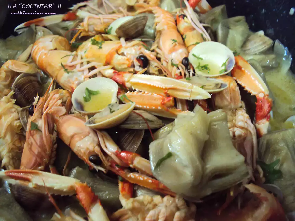 Alcachofas con almejas y cigalitas - foto 4