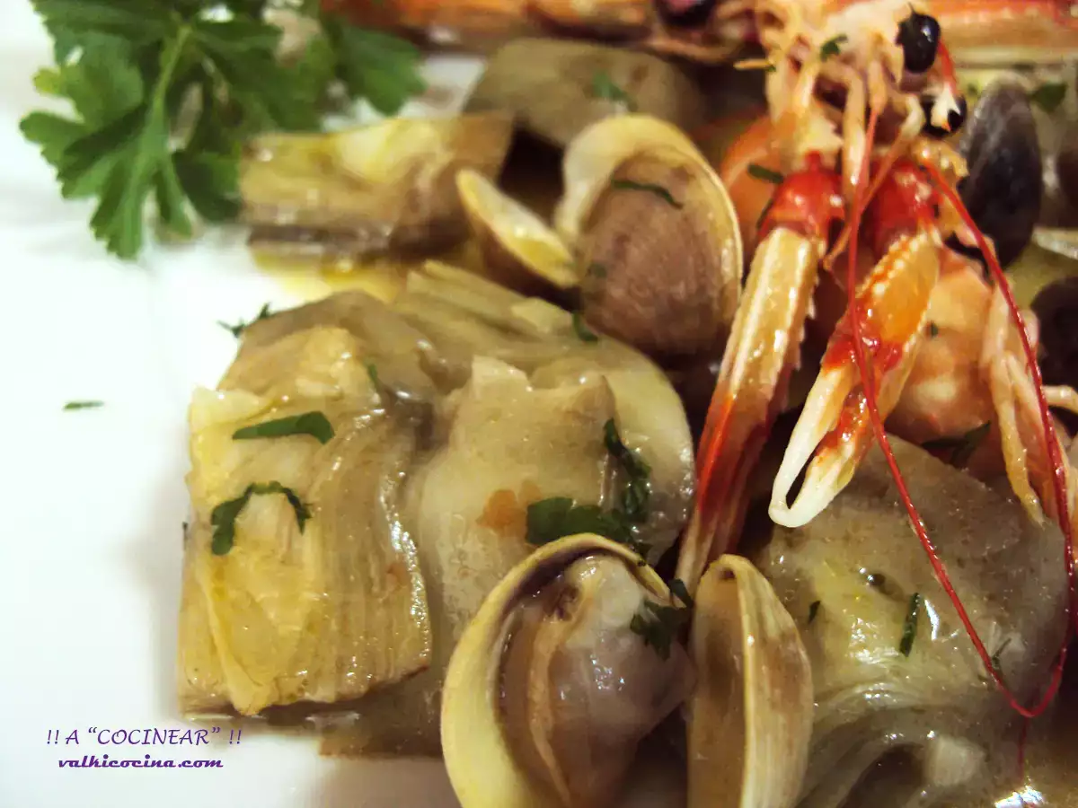 Alcachofas con almejas y cigalitas - foto 5