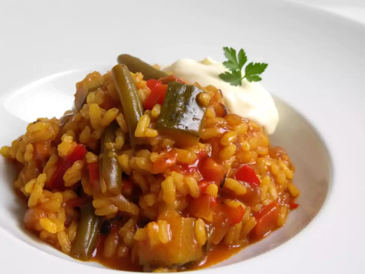 Arroz caldoso de verduras variadas