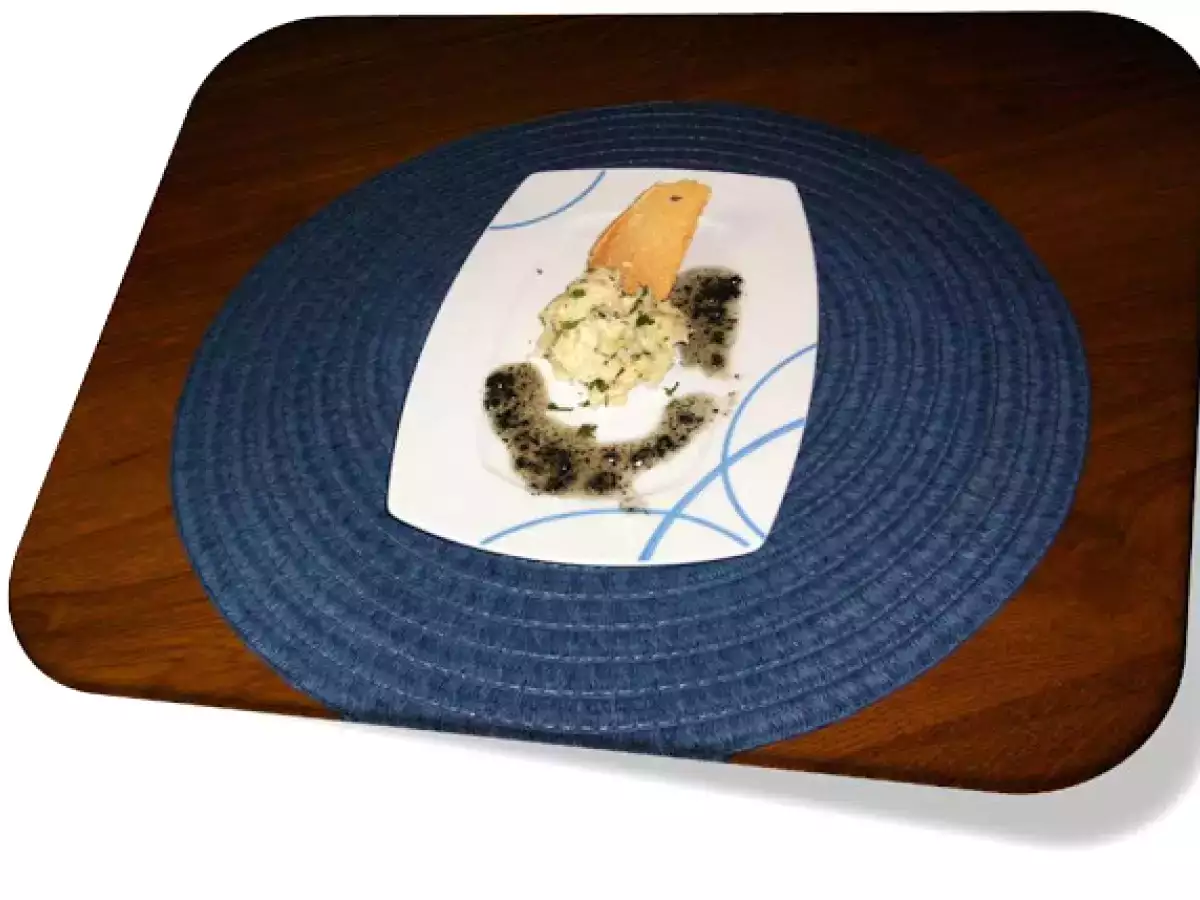 BRANDADA DE BACALAO CON CROCANTE DE PAN Y ACEITE DE OLIVAS NEGRAS