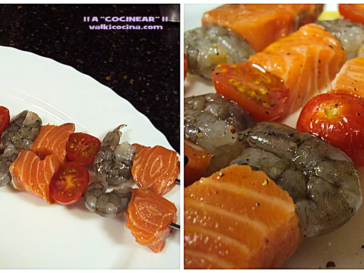 Brocheta de salmón y langostinos - foto 3