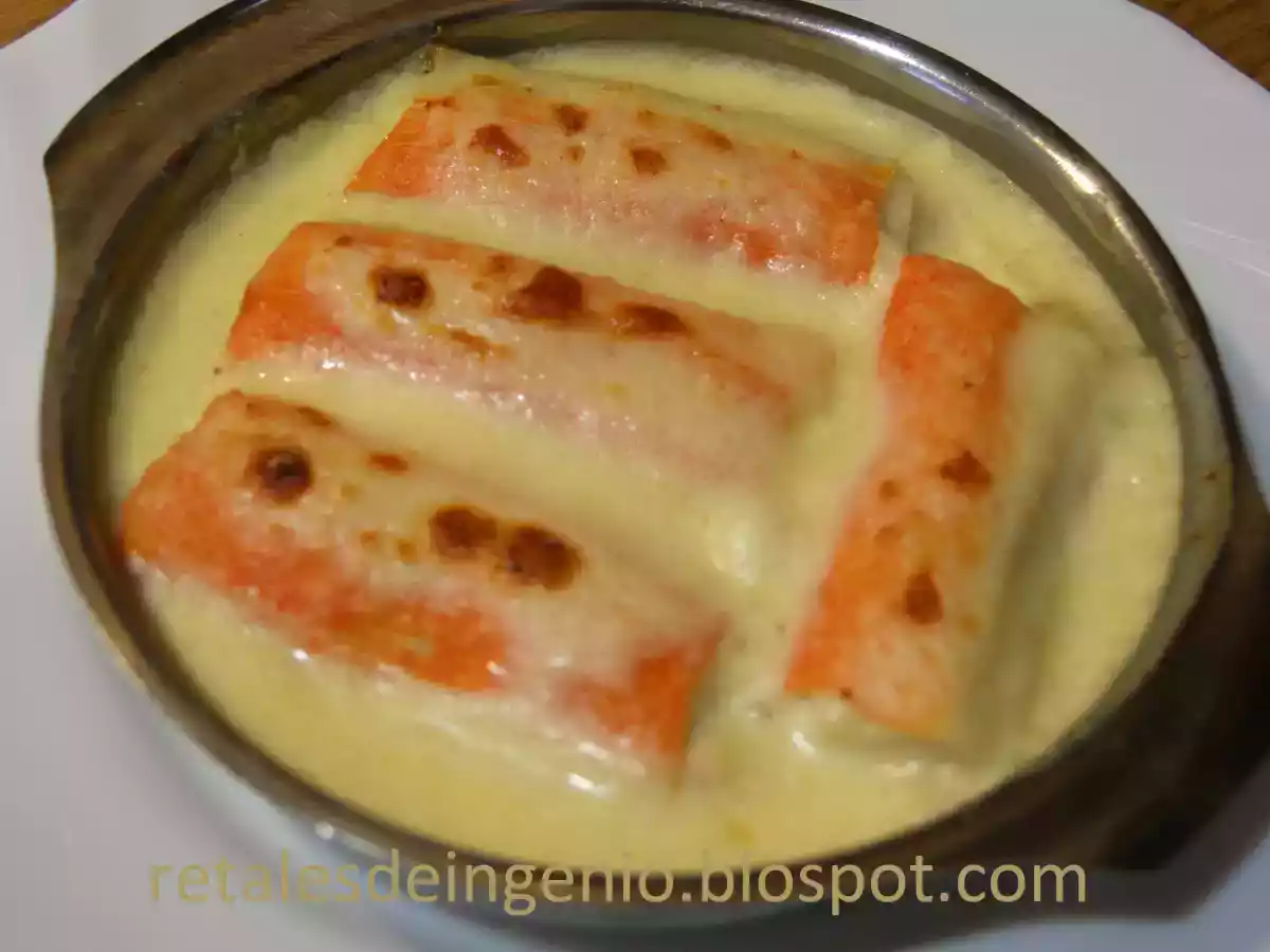 Canelones de pescado y gambas