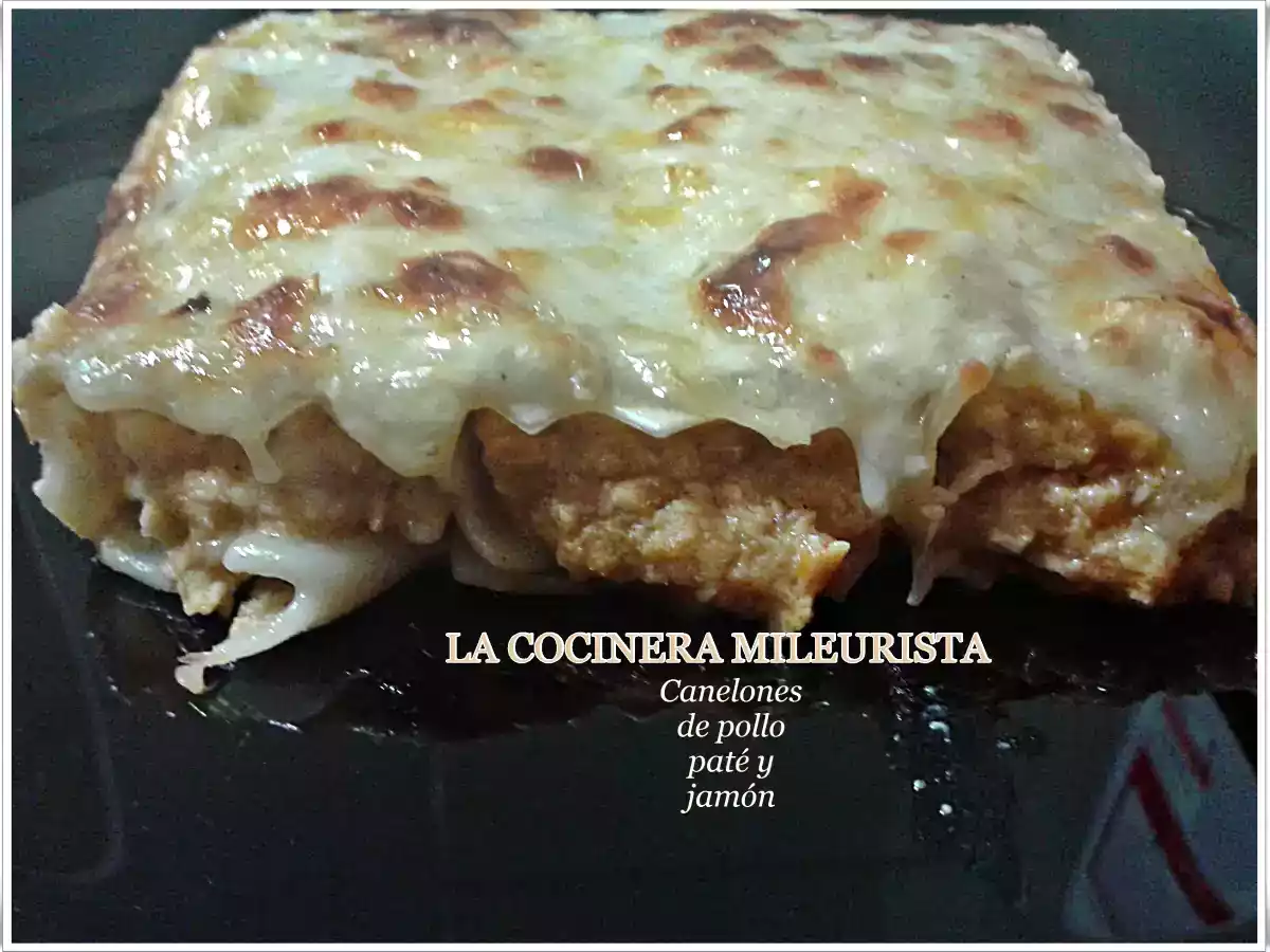 Canelones de pollo paté y jamón
