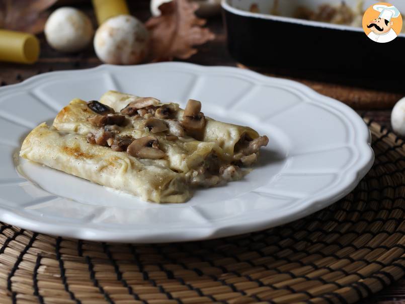 Canelones de setas y salchicha fresca