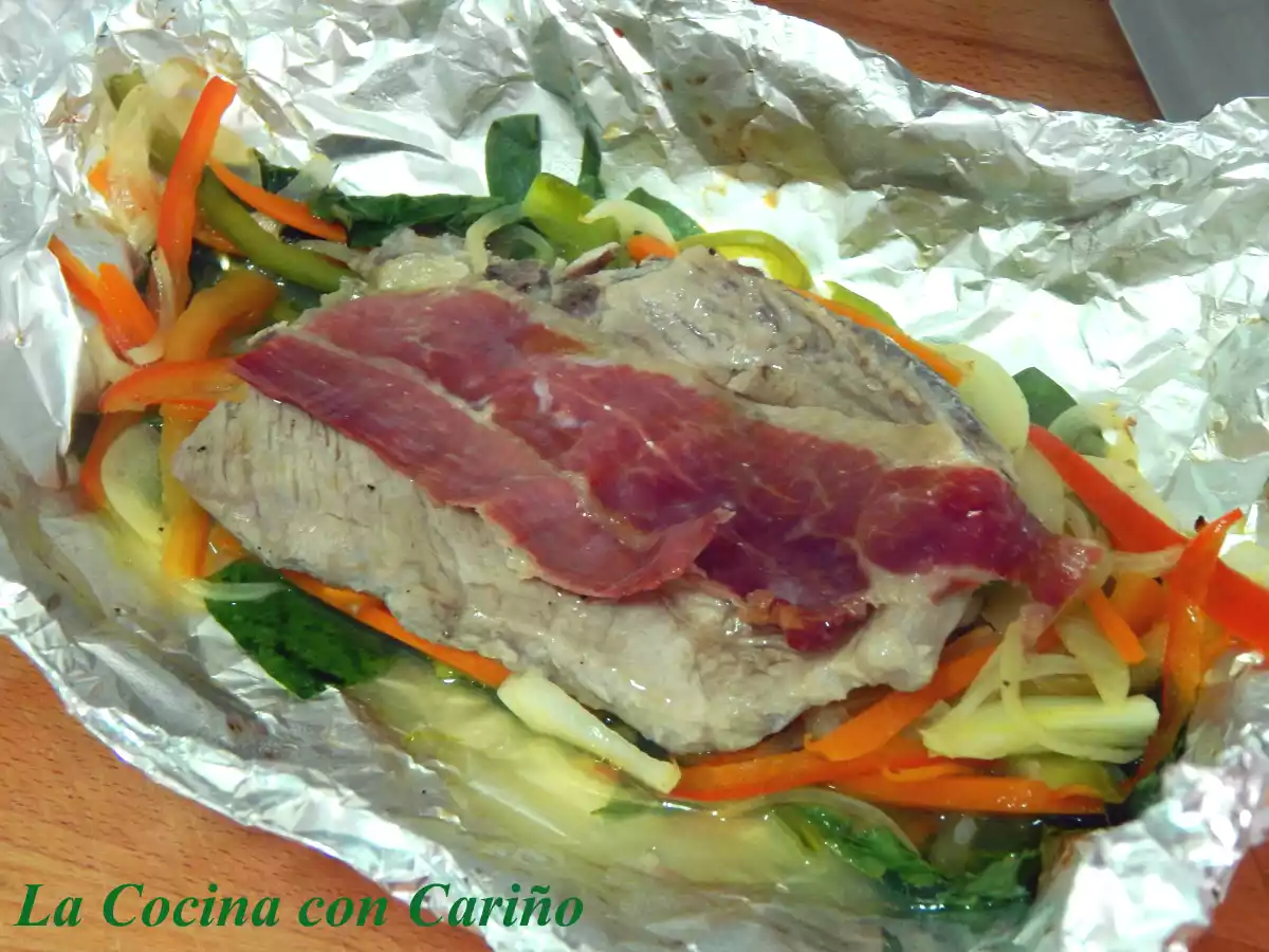 Chuletas de cerdo en papillote con verduras - foto 4