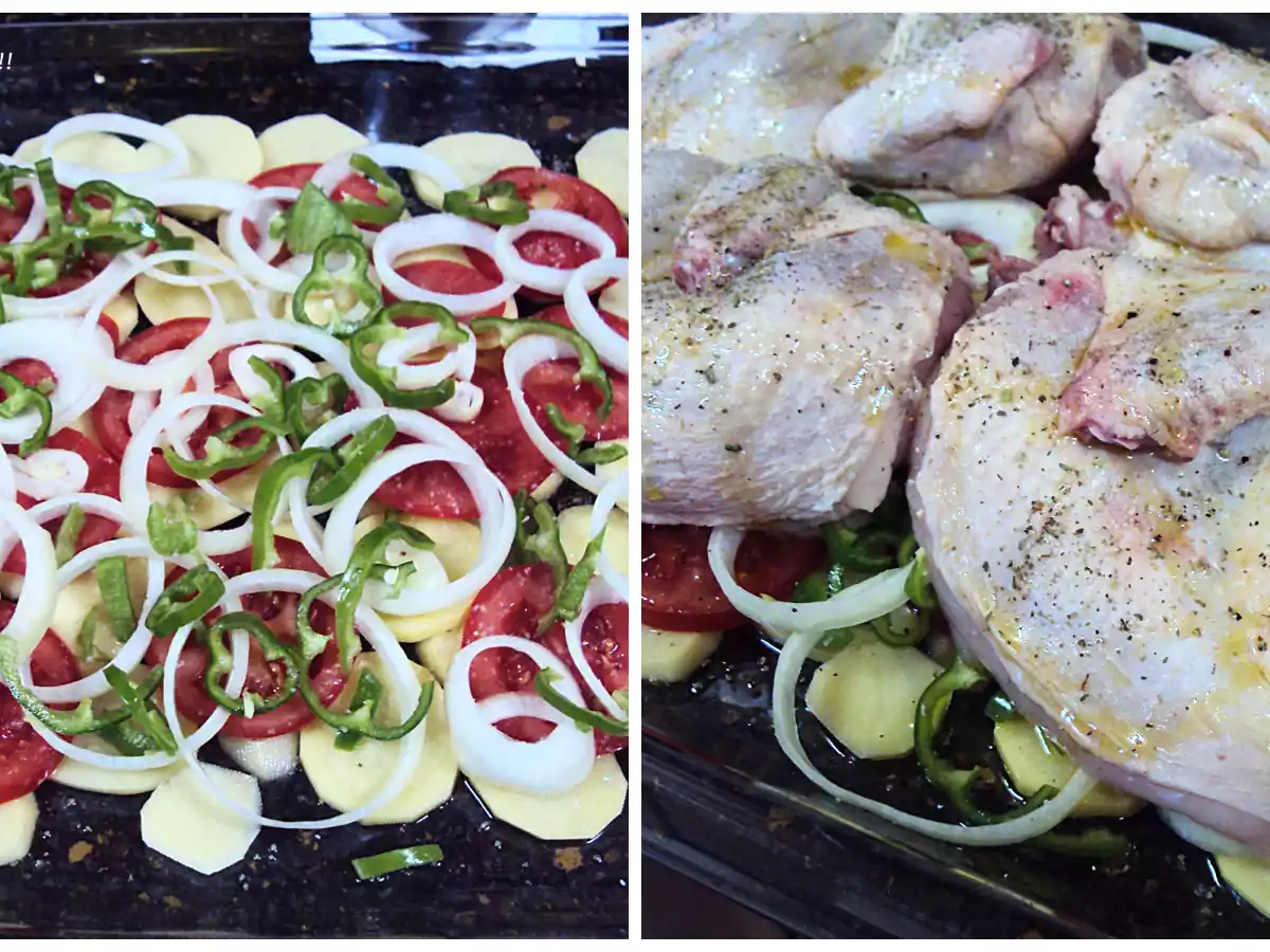 Coquelet o pollo tomatero al horno con guarnición - foto 2