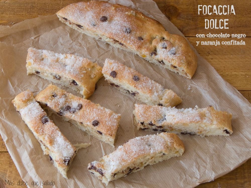 Focaccia dolce: con chocolate negro y naranja confitada - Receta Petitchef