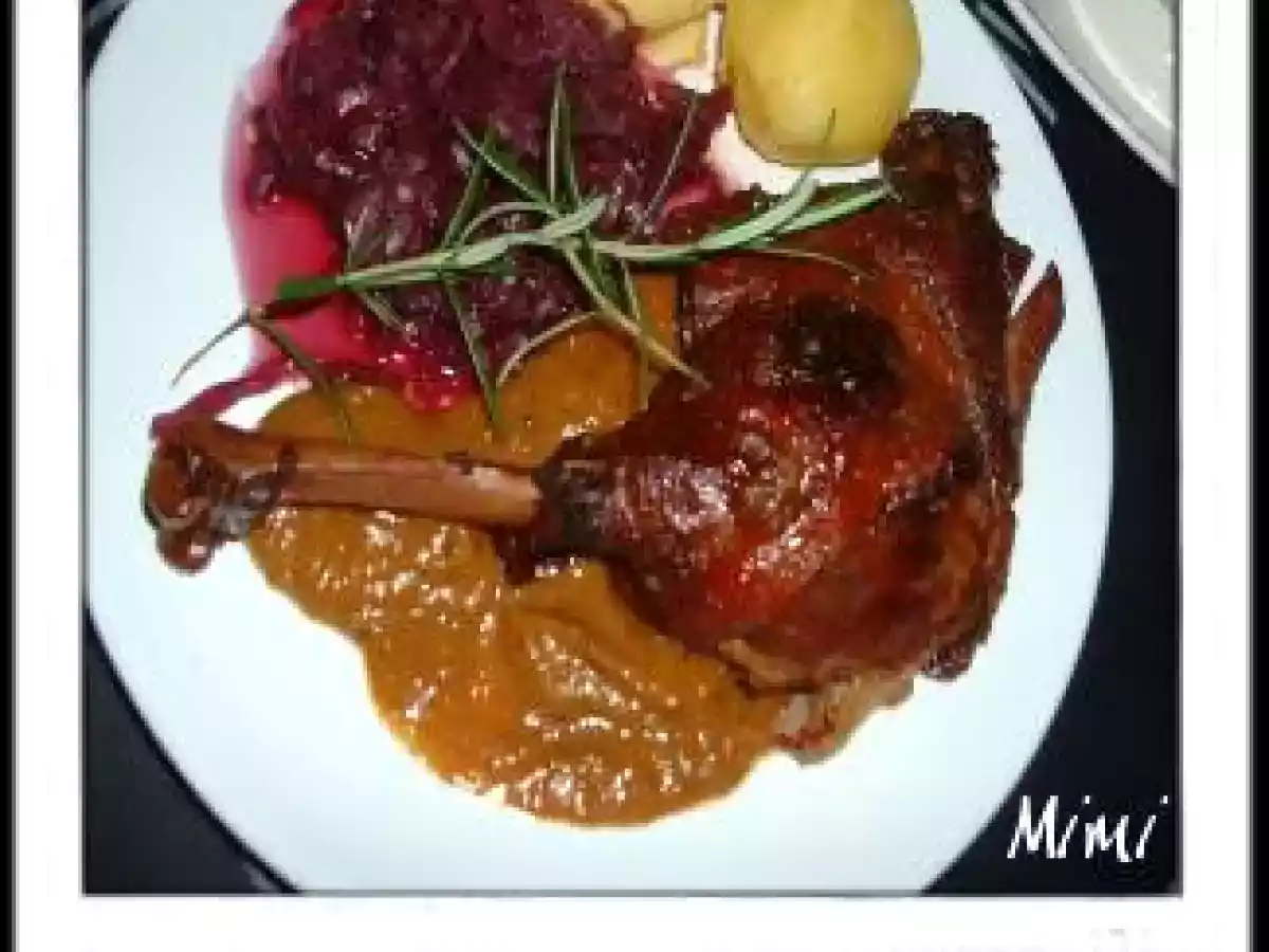 Muslos de ganso con miel, naranja y canela