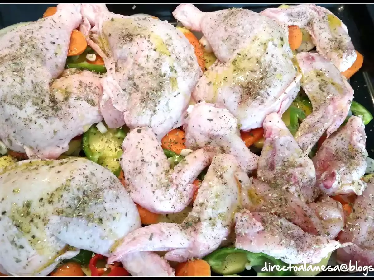 Muslos y contramuslos asados con guarnición