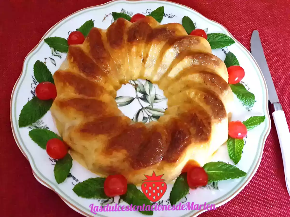 Pudin de melocotón y nueces al microondas