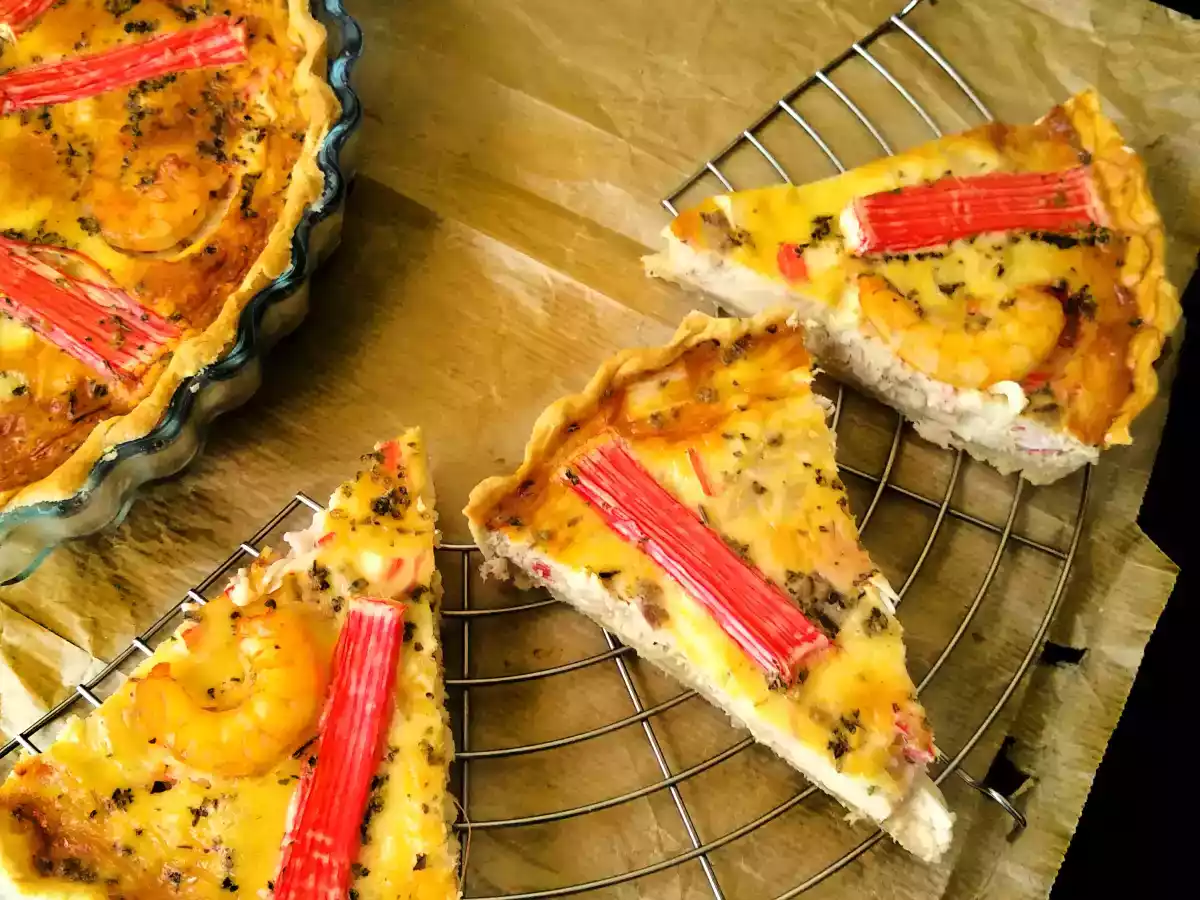 Quiche marinera con surimi, langostinos y atún - foto 5